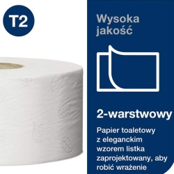 Tork Papier Toaletowy 170m mini JUMBO T2 Makulatura 2W Biały Zgrzewka 12szt 120280