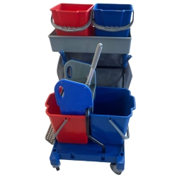 Wózek Serwisowy 2x18l z Wyciskarką Szczękową 2x6l Wiaderka na Akcesoria oraz Koszem 120l HS242