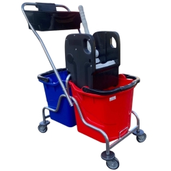 deClean Wózek do Sprzątania Wiadra 2x25L CHROME Prasa EXTRA Jumbo HS307 + Pojemnik