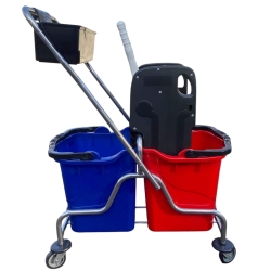 deClean Wózek do Sprzątania Wiadra 2x25L CHROME Prasa EXTRA Jumbo HS307 + Pojemnik