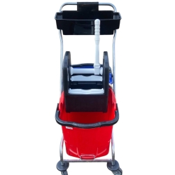 deClean Wózek do Sprzątania Wiadra 2x25L CHROME Prasa EXTRA Jumbo HS307 + Pojemnik